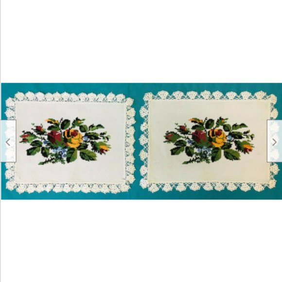 Hand Embroidered Table Runner Set Side Table Mats Vintage Vanity Dresser Decor - Picture 4 of 12